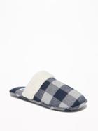 Old Navy Mens Sherpa-trim Mule Slippers For Men Blue Buffalo Plaid Size S