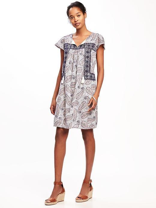 Old Navy Embroidered Flutter Sleeve Dress For Women - White