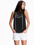 Old Navy Embroidered Slub Knit Sleeveless Top For Women - Black