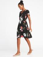 Old Navy Womens Waist-defined V-neck Dress For Women Black Floral Size M