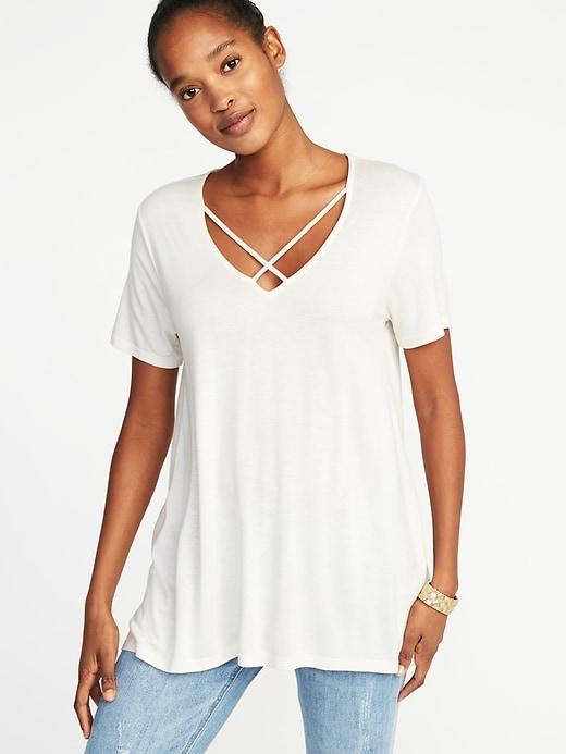 Old Navy Womens Lace-up-yoke Swing Top For Women Creme De La Creme Size S