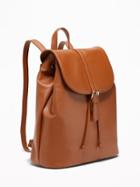 Old Navy Womens Faux-leather Cinched-top Backpack For Women Cognac Brown Size One Size