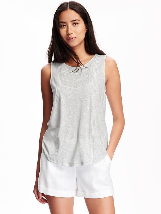Old Navy Embroidered Slub Knit Sleeveless Top For Women - Bc02 Light Hthr Grey