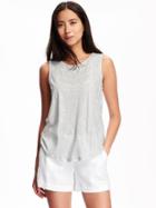 Old Navy Embroidered Slub Knit Sleeveless Top For Women - Bc02 Light Hthr Grey