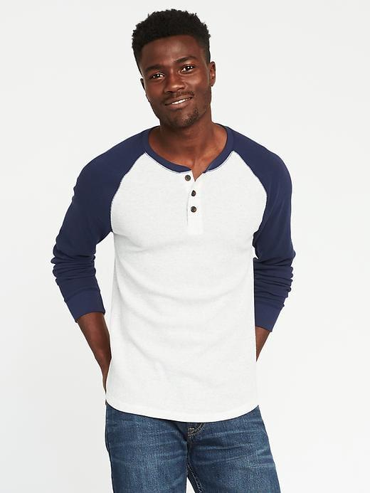 Old Navy Soft Washed Built In Flex Thermal Henley For Men - Antique White Heather