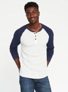 Old Navy Soft Washed Built In Flex Thermal Henley For Men - Antique White Heather