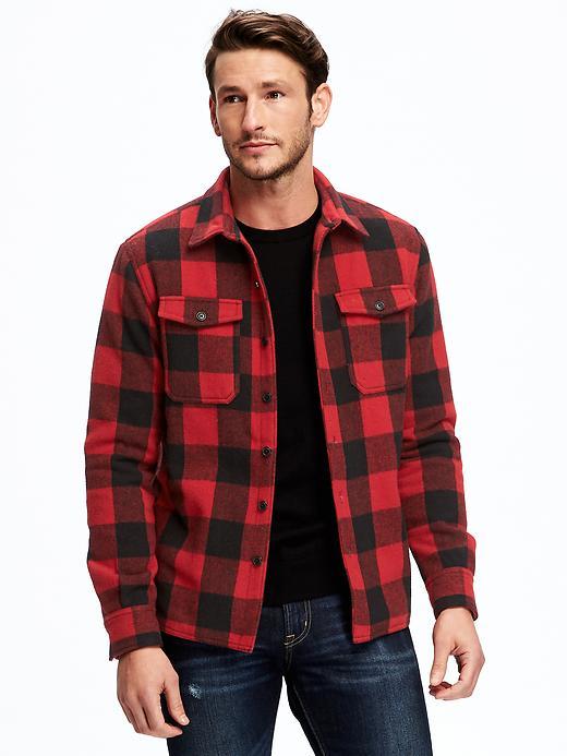 Old Navy Buffalo Plaid Shirt Jacket For Men - Red Buffalo Plaid