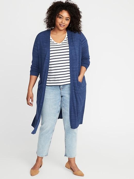 Fine-gauge Plus-size Super-long Open-front Sweater