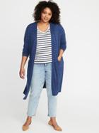 Fine-gauge Plus-size Super-long Open-front Sweater