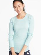Old Navy Womens Slim-fit Curved-hem Thermal-knit Tee For Women Seafoam Size Xs