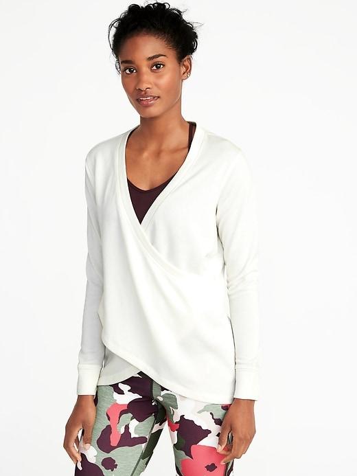 Old Navy Womens Relaxed French-terry Cross-front Sweatshirt For Women Sea Salt Size L