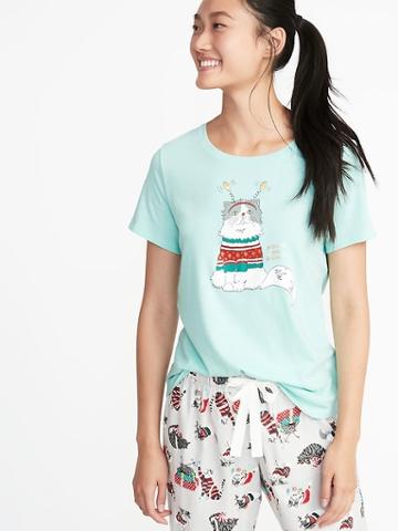 Old Navy Womens Everywear Holiday-graphic Tee For Women Meowy And Bright Size M