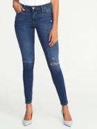 Old Navy Womens Mid-rise Distressed Rockstar Super Skinny Jeans For Women Dark Worn Size 4