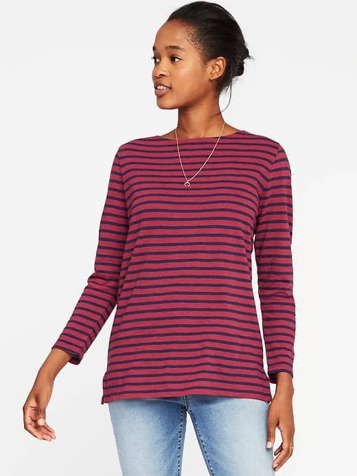 Old Navy Relaxed Mariner Stripe Tee For Women - Burgundy Stripe