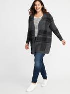 Old Navy Womens Plaid Long-line Open-front Plus-size Sweater Gray Size 1x