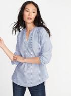 Old Navy Womens Relaxed Lightweight Popover Top For Women Blue/white Stripe Size L