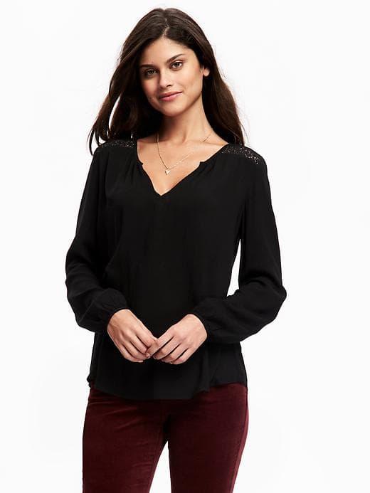 Old Navy Crochet Trim Shirred Blouse For Women - Blackjack