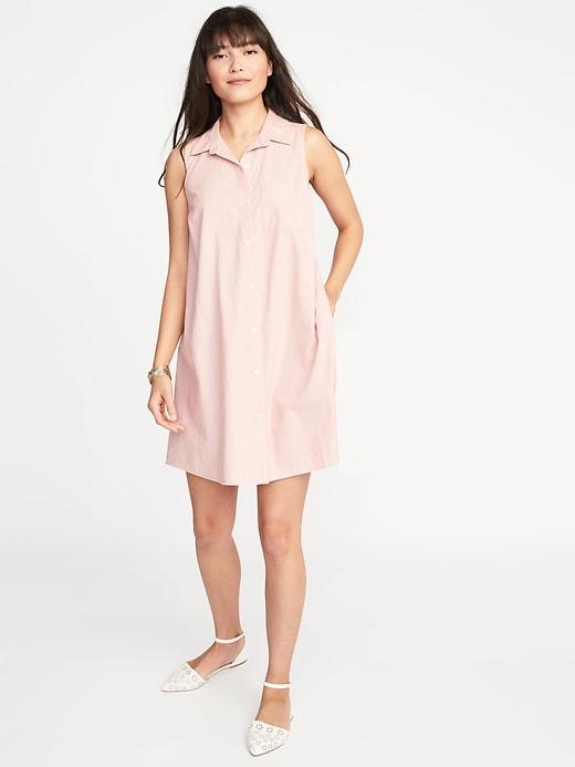 Old Navy Womens Sleeveless Swing Shirt Dress For Women Pink Stripe Size S