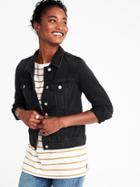 Old Navy Womens Distressed Black Denim Jacket For Women Midnight Black Size Xl
