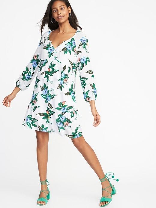 Old Navy Womens Boho Tassel-tie Swing Dress For Women White Print Size Xs