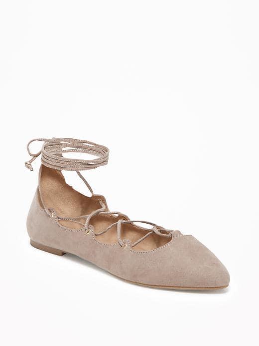Old Navy Sueded Lace Up Ghillie Flats For Women - New Taupe