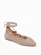 Old Navy Sueded Lace Up Ghillie Flats For Women - New Taupe