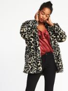 Old Navy Womens Collarless Faux-fur Coat For Women Animal Print Size Xl