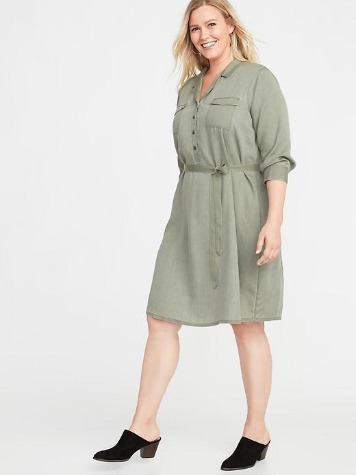 Old Navy Womens Plus-size Tie-belt Utility Shirt Dress Olive Through This Size 1x
