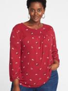 Old Navy Womens Floral Crochet-lace Plus-size Jersey Top Red Print Size 1x