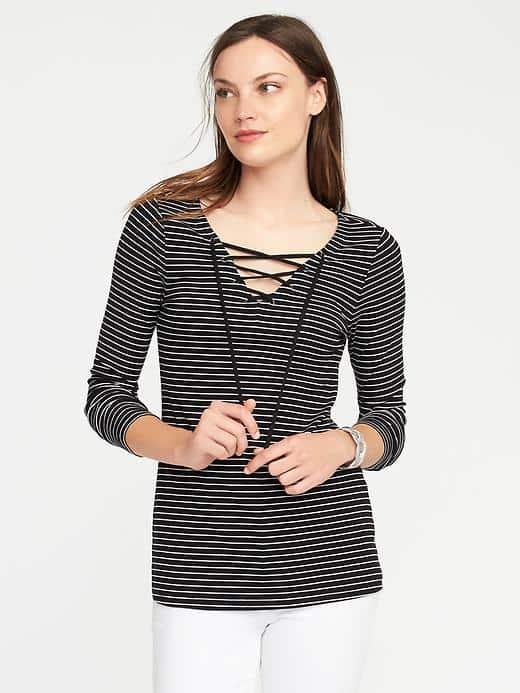 Old Navy Semi Fitted Lace Up Top For Women - O.n. New Black Stripe