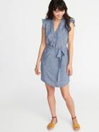 Old Navy Womens Sleeveless Tie-waist Shirt Dress For Women Cross-dyed Light Blue Size M