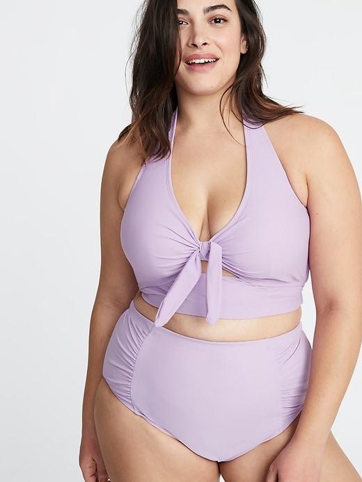 Tie-front Plus-size Long-line Halter Swim Top