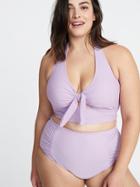 Tie-front Plus-size Long-line Halter Swim Top