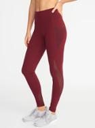 High-rise Elevate Side-pocket Mesh-trim Compression Leggings For Women