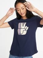 Old Navy Womens Graphic Everywear Tee For Women Peace Hand Sign Size S