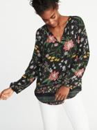Old Navy Womens Relaxed Floral-printed Shirred Blouse For Women Black Floral Size Xl