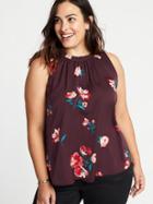 Old Navy Womens Plus-size Sleeveless Ruffle-trim Satin Top Burgundy Floral Size 3x