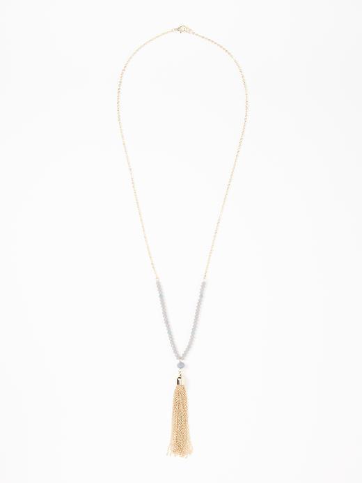 Old Navy Beaded Tassel Chain Necklace For Women - Perry Winkle