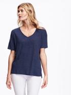 Old Navy Boyfriend Linen Blend V Neck For Women - In The Navy