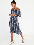Old Navy Womens Smocked Off-the-shoulder Waist-defined Dress For Women Blue Floral Size Xl