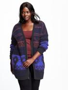 Old Navy Womens Plus Patterned Zip Front Cardigan - Blue Geometric