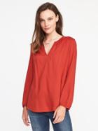 Old Navy Relaxed Shirred Split Neck Blouse For Women - Deep Rose
