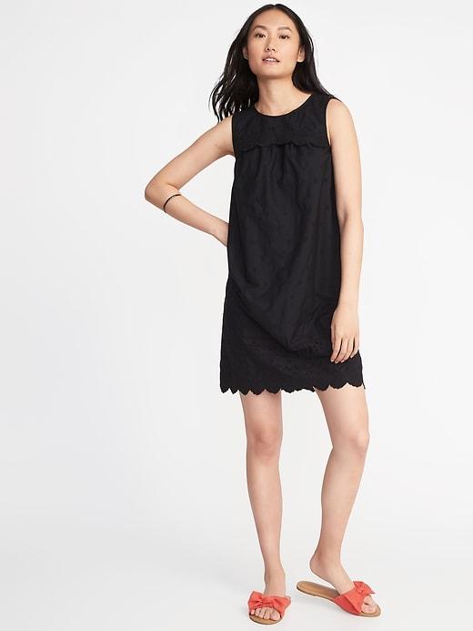 Old Navy Womens Scalloped-yoke Eyelet Shift Dress For Women Black Size S