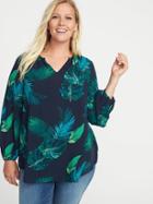 Old Navy Womens Relaxed Plus-size Shirred Blouse Black Print Size 3x