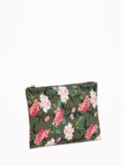 Old Navy Printed Canvas Zip Top Cosmetic Bag For Women - Olive Floral