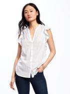 Old Navy Ruffle Sleeve Linen Blend Top For Women - Calla Lily 2
