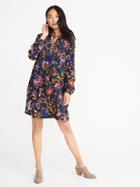 Old Navy Womens Floral-print Pintucked Swing Dress For Women Navy Floral Size S