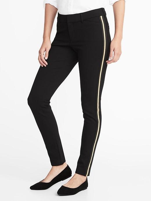 Old Navy Womens Mid-rise Side-stripe Long Pixie Pants Black/gold Stripe Size 16