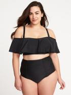 Old Navy Womens Plus-size Ruffled Off-the-shoulder Bandeau Swim Top Ebony Size 4x