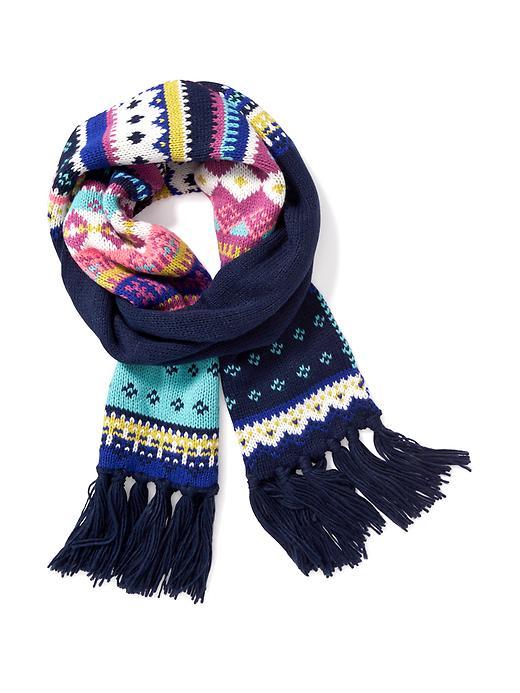 Old Navy Jacquard Fringe Scarf For Women - Navy Fair Isle